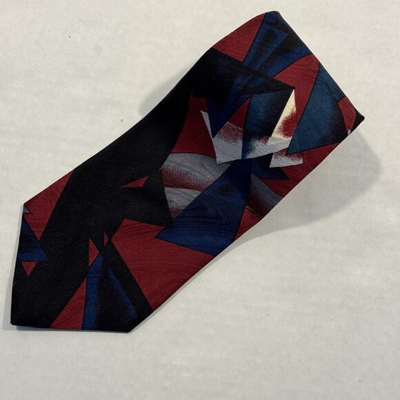 Camden Court Necktie Black Blue Red Geometric Abstract Art Deco Tie Polyester - Picture 1 of 8